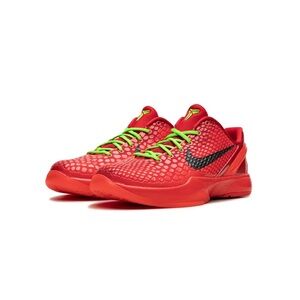 KOBE VI(6) Protro Reverse Grinch Nike Kids Red Sneakers with Neon Green Laces
